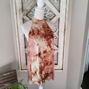 Audrey 3+1 Women's Tie Dye Flowy Halter Tank Top in Brown